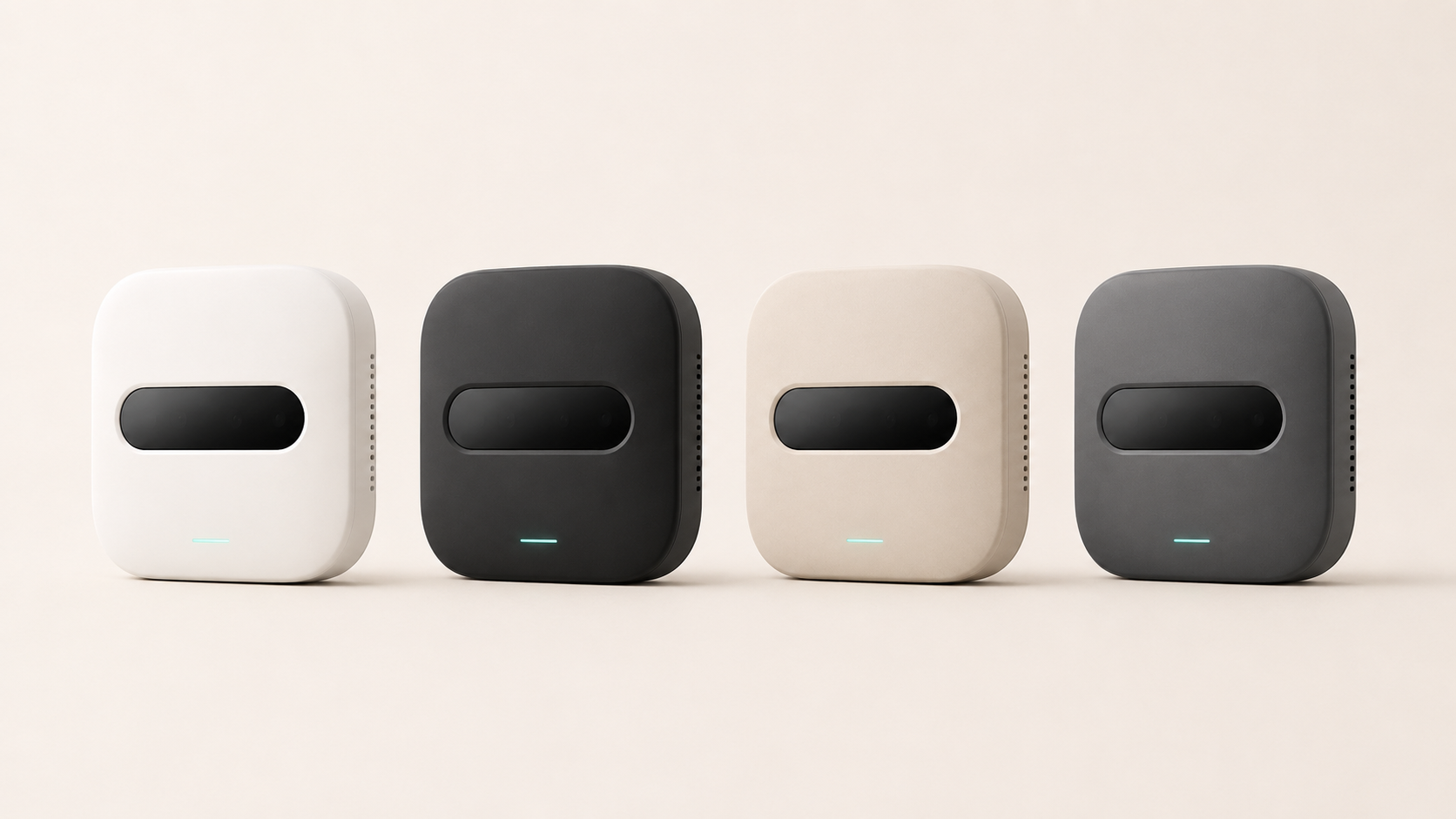 The Mindeze Halo in four finishes: matte white, matte black, sandstone and graphite.